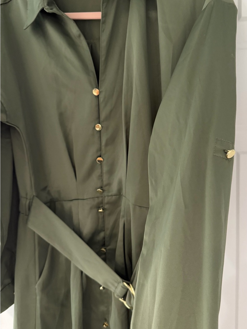 French Connection Olive Green Belted Shirt Midi Dress - Picture 2 of 5